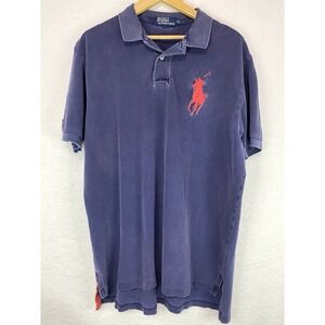 Polo Ralph Lauren Polo Shirt Mens XL Navy Blue Cotton Big RedPony Rugby USA Flag